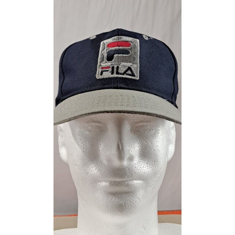 FILA Cap Vintage 1990s Fila Big Logo Hat Adjustable Cap Navy Blue Snapback